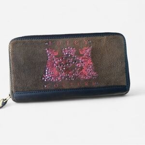 Y2K Early 2000s vintage Juicy Couture Black and Brown Wallet with Pink Accents